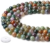 QINJIEJIE Indischer Achat Perlen zum Auffädeln 8mm Edelstein Perlen Zum Basteln 50 Stück Runde Kristall Mehrfarbig Glasperlen Beads für Armbänder Erwachsene DIY Halskette Schmuckherstellung