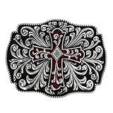 eeddoo® Gürtelschnalle - antikes Kreuz rot/schwarz verziert (Buckle für Wechselgürtel für Damen Herren | Belt Frauen Männer Oldschool Rockabilly Metall Gothic Wave Rock Biker Western Trucker Skull)