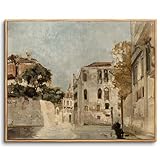 hyidecorart Vintage Leinwand Bilder mit Rahmen Holz, 30x40 cm Klein Wandbilder Wohnzimmer Kanal von Venedig Stadtbild, Modern Wanddeko Schlafzimmer Gemälde Desktop Badezimmer Büro Zimmer Esszimmer