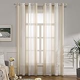 MIULEE Gardinen Gestreift Transparent mit Ösen, Voile Vorhänge Wohnzimmer Modern 2er Set, Vorhang Schlafzimmer Transparent mit Beige Weiss Gestreift Muster, Vorhang Halbtransparent Streifen 140X225 cm