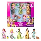 Mattel Disney Princess und Freunde Set mit 5 beweglichen kleinen Puppen mit abnehmbaren Röcken oder Hosen und 5 Freundefiguren, inspiriert von den Disney-Filmen, JBL33