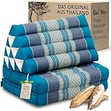 livasia Thaikissen mit 2 Auflagen - 120x50x8cm - Dreieckskissen mit Sitzkissen, Keilkissen mit Kapok, Rückenkissen faltbar, Thaimatte zum Klappen, handgefertigt, Meditationskissen (Hellblau)