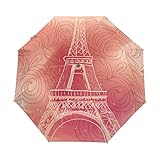 Paris Eiffel Turm Regenschirm Auf-Zu Automatik Taschenschirm Winddichter Umbrella Klein Leicht Schirm Kompakt Schirme für Jungen Mädchen Reise Strand Frauen