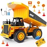 Fernbedienung Muldenkipper mit 2 Batterien Kinder RC Baufahrzeug Spielzeug mit Metallmulde, Licht & Sound, Geschenk für Jungen Mädchen ab 3 4 5 7 8 Jahren Innen- und Außenbereich