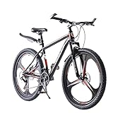 LSBIKE Mountainbike 27,5 Zoll, 21-Gang Shimano, Hardtail MTB mit Stoßdämpfer, 3-Speichen-Räder, Scheibenbremsen, Mountain Bike für Herren & Damen, Sport Fahrrad Stadt & Gelände (schwarz-Rot)