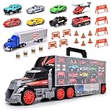 Dickie Toys Cleverer Autotransporter (62 cm) - LKW Spielzeug mit 9 Metallfahrzeugen & Zubehör - Tragbarer Spielzeugautos-Koffer für Kinder ab 3 Jahren, Kinderauto Set für Reisen - 203749023