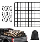 Flat Bungee Cargo Net for Pickup Truck Bed, Flaches Gummi-Gepäcknetz für Pickup-Laderaum – 1,22x1,22m dehnbar bis 2,90x2,90m,25mm Maschenweite,12 Schwerlast-Karabinerhaken + 4 Metall-Augenringe
