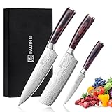 PAUDIN Messerset, Küchenmesser Set 3-tlg aus hochwertigem Carbon Edelstahl, Ultra Scharfes Messer set mit Chefmesser Hackmesser Allzweckmesser, Profi Kochmesser mit Pakkaholz Griff