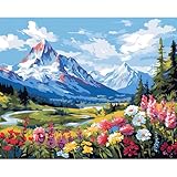 RICUVED Berg Malen nach Zahlen Erwachsene Anfänger -Landschaft Malen nach Zahlen 40x50cm Leinwand ohne Rahmen, Acrylfarben, 3 Pinsel Aufhänger - Kreatives DIY-Ölgemälde-Kit