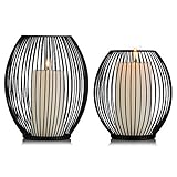 Sziqiqi Oval Kerzenständer Schwarz Metall 2er Set, 16 x 18cm und 18.5 x 23cm Moderner Kerzenhalter Stabkerzen, Romantische Hochzeit Kreative Kerzenständer, Romantisches Abendessen Haus Deko