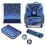 Herlitz Schulranzen Set 6-teilig Blue Shark Ergonomische Ultraleichte Schultasche 1.Klasse Junge Mädchen Kinder 16 L