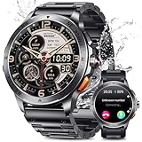 Smartwatch Herren, 1,43" AMOLED Display Fitnessuhr mit Bluetooth Telefonfunktion, 24/7 Herzfrequenzmessung, SpO2-Monitor, 100+ Sportmodi, IP68 wasserdicht, Schlafanalyse, kompatibel mit Android & iOS