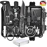 LC-dolida Survival Kit 15 in 1, Außen Notfall Survival Kit mit Messer/ Taktische Taschenlampe für Camping/ Bushcraft/ Wandern/ Jagden/ Outdoor Abenteuer