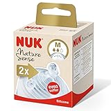 NUK Nature Sense Trinksauger für Babyflaschen | 0–18 Monate |Anti-Colic-Ventil | Größe M | BPA-frei | 2 Stück