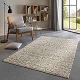 Taracarpet Skandi Landhaus Teppich Hand-Web-Teppich aus hochwertiger Schurwolle 2700 Gramm/qm beidseitig legbar echte Handarbeit Braun Beige Meliert 130x200 cm