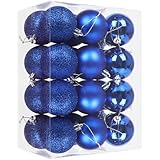 GESDYO Christbaumkugeln Set Blau 3cm, 24 Stücke Kunststoff Weihnachtskugeln mit Aufhänger – Weihnachtsbaumschmuck Set, Weihnachtsdeko Kugeln Klein für Weihnachtsbaum Deko & Christbaumschmuck