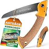 GRÜNTEK Klappsäge ZANDER, gehärtetes Carbonstahl Sägeblatt 180mm, rutschfester Korkgriff, TEFLON-beschichtete Klinge mit 4 Positionen ideale Outdoor Campingsäge Taschensäge Pocketsäge Astsäge