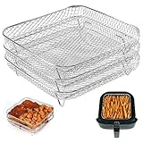 stapelbare körbe für airfryer,Airfryer-Gestell, 3-Teilig, Stapelbar, 21 cm, Quadratisch, Turm, Airfryer-Gestell, Korb, Grillrost Aus Edelstahl, Airfryer-Zubehör Für Grill, Ofen, 8-Qt-Airfryer-Turm