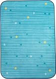HABA 303861 - Teppich Sternenhimmel, himmelblauer Kinderteppich mit Sternen, kuschelweicher Spielteppich 90 x 130 cm, Filz-Rücken mit Antirutsch-Noppen, 30 °C schonend waschbar