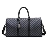 Leder Sporttasche Für Herren, Reisetasche Mit Nassfach, Weekender Tasche Handgepäck Trainingstasche Fitnesstasche, Gym Bag Reisetasche Wasserdicht Schwimmtasche Schwarz (Schachbrett Muster)
