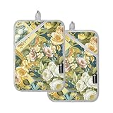 Quadratischer Schalmuster-Design, Jugendstil-Stil, großer Topflappen, hitzebeständig, für Küche mit Taschen, Ofen-Pad, 2 Stück