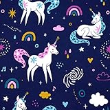 MAGAM-Stoffe Einhorn Nima Jersey Stoff Kinderstoff Oeko-Tex Meterware 50cm (Dunkelblau)