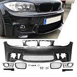 DM Autoteile 1906 Front Stoßstange + Grill Schwarz kompatibel für BMW 1er E81 E82 E87 E88 nicht M +ABE