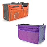 2 Stück Organizer Tasche, Kosmetik Organizer Taschen Damen, Handtaschen Organizer, Handtaschen Organizer Klein, Multifunktions Handtaschen Organizer, 13 Taschen, für Reise Make Up (Lila und Orange)