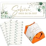 BOOMTOP 52 Aufkleber Schön, dass du da bist Hochzeit Gastgeschenke Sticker Eukalyptus Pralinenaufkleber für Geburtstag Taufe Kommunion für Küsschen Pralinen Rechteckig 5x1,8cm