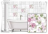 Medianlux Fliesen-Aufkleber Fliesen-Bild Blumen Blätter Nostalgie Floral Rosa Bad WC Deko, 4 Stück, 15x15cm m13m170-141035