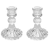 eKsdf 2er Set Glas Kerzenhalter Kerzenständer Teelichthalter Stumpenkerzen Stabkerzen Kerzenleuchter Ständer für Party Hochzeit Esstisch (Transparent-Stil-1)