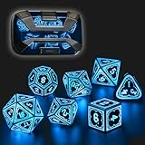 FONVGOGO Leuchtendes DND Würfel Set, Wiederaufladbar, Coole LED DND Würfel 7-teilig mit Ladebox, Polyedrisches Dungeons and Dragons Würfelset für Rollenspiele Tischspiele (Astralsplitter Blau)