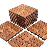 Eulenke Holzfliesen Terrassenfliesen aus Akazien Holz, 1m², 11 Stück Gartenfliesen 30 x 30 cm, Klickfliesen Terrassenfliese 12 Latten Fliese für Garten, Terrasse, Balkon