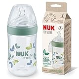 NUK for Nature Babyflaschen | mittelgroßer Trinksauger | 260 ml | Der Mutterbrust nachempfundener Anti-Colic Trinksauger ( Silikon) | Temperature Control | Nachhaltige Materialien | Grün