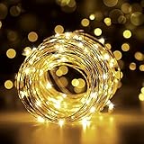 12M Draht Micro Lichterkette, 120 LED Lichterkette Wasserdicht mit Schalter, USB Aufladbare Sternen Lichterkette Außen und Innen Warmweiß für Weihnachten, Zimmer, Party, Hochzeit, DIY