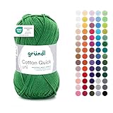 Gründl Wolle Cotton Quick uni - dünne Wolle zum Häkeln - Strickgarn - Häkelgarn - Glänzend und hautfreundlich - 100% Baumwolle - 1 Knäuel 50 g / 125 m - Nadelstärke 3-4 - Farn