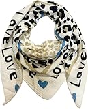 XL Dreieck Strickschal Herz Leopard Frühling Schal 100% Baumwolle Made in Italy Fashion Tuch Dreieckschal Stola Herbst Frühling Tuch Leo Love is Love Happy (Beige)