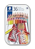STAEDTLER Buntstifte, traditionelle Sechskantform, entsprechend Spielzeugrichtlinie EN71, Metalletui mit 36 leuchtenden Farben, 175 M36