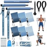 ALongSong Fitnessbänder Pilates Bar Set mit 6 Widerstandsbänder 20-180Lbs & Pilates-Stange, Griffe, Türanker für Fitness/Yoga/Kniebeugen/Stretching/Figurformung-Korallenrosa
