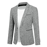 Allthemen Herren Sakko Sportlich Baumwolle Blazer Slim Fit Modern Jackett Jacke Casual Anzugjacke für Männer # Grau XL
