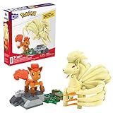 MEGA Pokémon Vulpix Evolutionsset - 145-teiliges Bauset mit Vulpix und Vulnona, Graslandschaft für dynamische Ausstellmöglichkeiten, bewegliche Schwänze, für Kinder ab 8 Jahren, HTH79