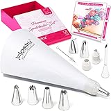 Homtrix Spritzbeutel Set - Großer Mehrweg Spritzsack mit 7 große Spritztüllen und Adapter zum Verzieren von Torten, Cupcakes und Kuchen - Spritztüten Set Wiederverwendbar + Broschüre