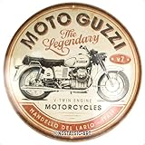 Nostalgic-Art Retro Blechschild, Ø 35 cm, Moto Guzzi – The Legendary V-Twin Engine – Geschenk-Idee für Biker, Original Lizenzprodukt (OLP), aus Metall, Vintage Design, Blechschilder Sprüche