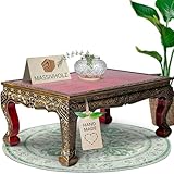 livasia Opiumtisch aus Massivholz – 75x50x30cm – Handgeschnitzter Beistelltisch Holz aus Thailand, Nachhaltig, das besondere Wohnhighlight mit Gold Verzierungen