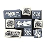Nostalgic-Art Retro Kühlschrank-Magnete, 9 Stück, Ford Mustang – The Boss – Geschenk-Idee für Ford-Zubehör Fans, Magnetset für Magnettafel, Vintage Design