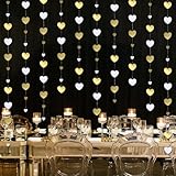 52Ft Weiß Gold Herz Girlande, 4 Stück 4m Herz Girlande Hochzeit Weiß Gold, Herzgirlanden für Hochzeit Verlobung Jahrestag Valentinstag Geburtstage Dekoration