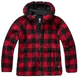 Brandit TEDDYFLEECE JACKE MIT KAPUZE DAMEN WINTERJACKE JAGD OUTDOOR FLEECEJACKE, Größe:M, Farbe:Rot-Schwarz