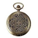 JewelryWe Taschenuhr Retro Blumen Schmetterling Hohe Openwork Analog Quarz Uhr mit Halskette Kette Uhren Pocket Watch Geschenk Bronze