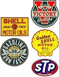 24/7stickers MG643 / 5X Aufkleber ÖL Breite je ca. 6 cm Shell STP Gasoline Oldtimer Racing Vintage Retro Kult Sticker Rennsport Hot Rod USA V8 Oldschool