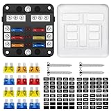 Geloo Sicherungshalter 6 Fach, Sicherungskasten mit LED-Anzeige und Schutzabdeckung für Auto, Boot, Marine, LKW, SUV, Yacht, RV